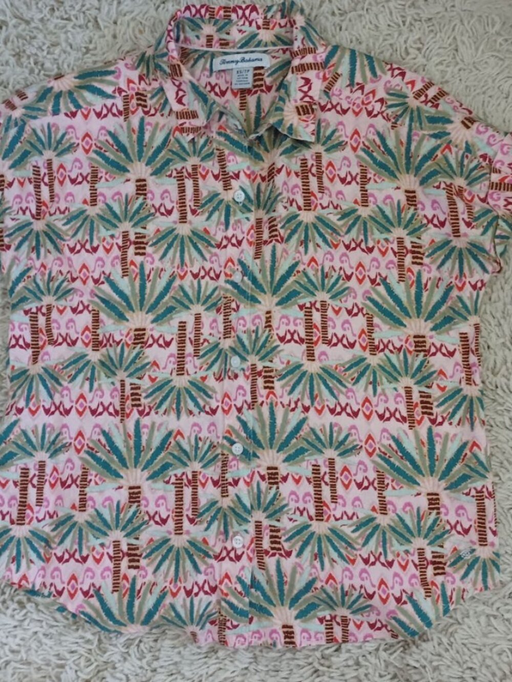 Tommy Bahama XS 100% Linen Palm Tree Camp Shirt Tropical Hawaiian Button Top